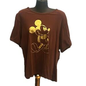4X Disney brown with vintage gold Mickey Mouse graphic short sleeve shirt